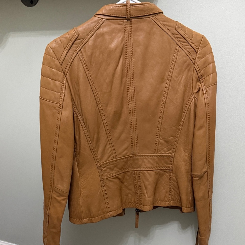 Michael Kors Tan Leather Quilted Moto Jacket - Picture 7 of 8